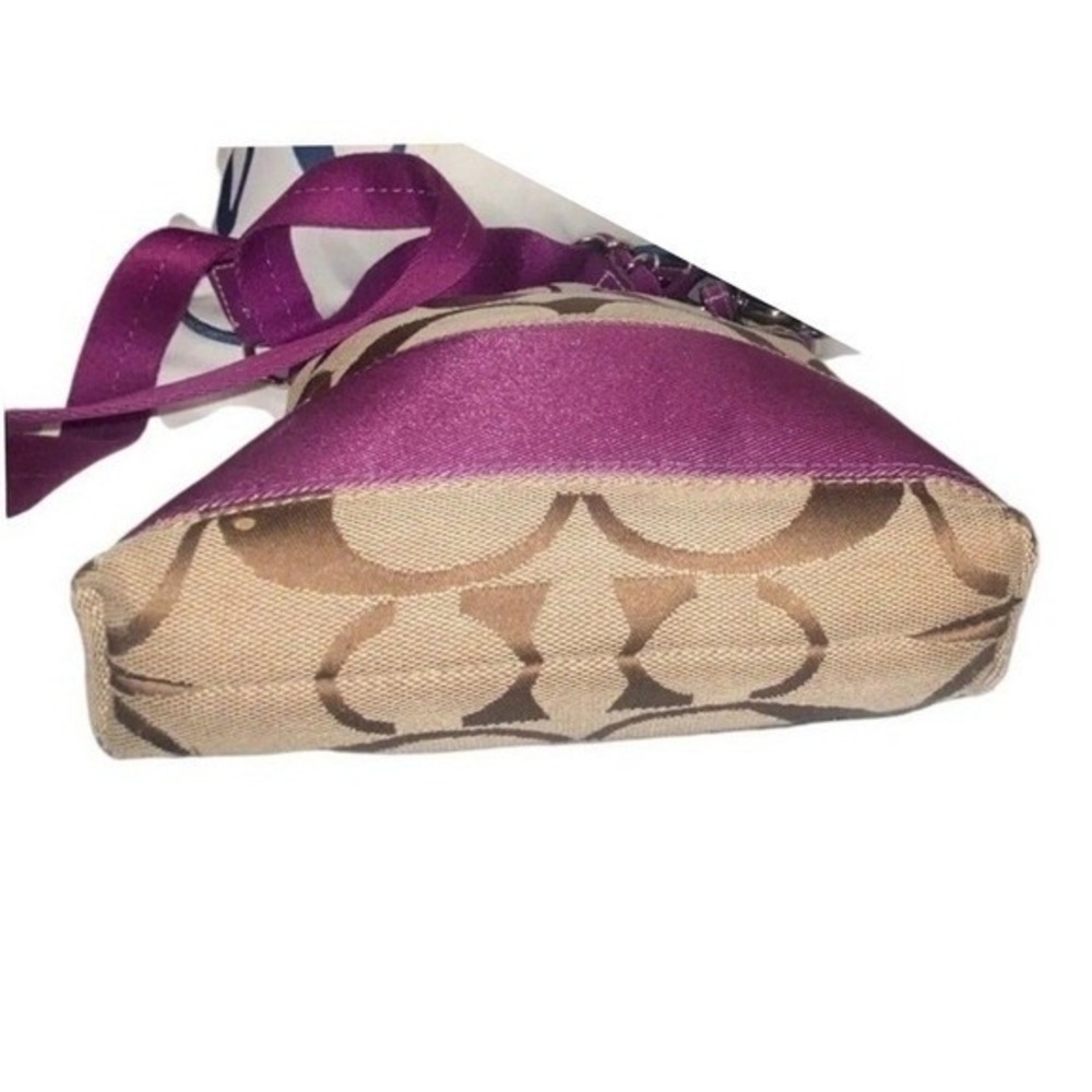 Coach Signature Stripe File Bag Monogram Canvas Purple Leather‎ Crossbody Bag - Picture 9 of 12